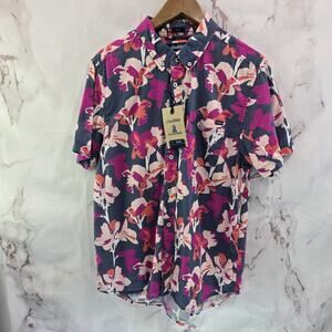 Chubbies Shirt Mens Medium Pink Gray Shakedown Button Sleeve Friday Slub Poplin